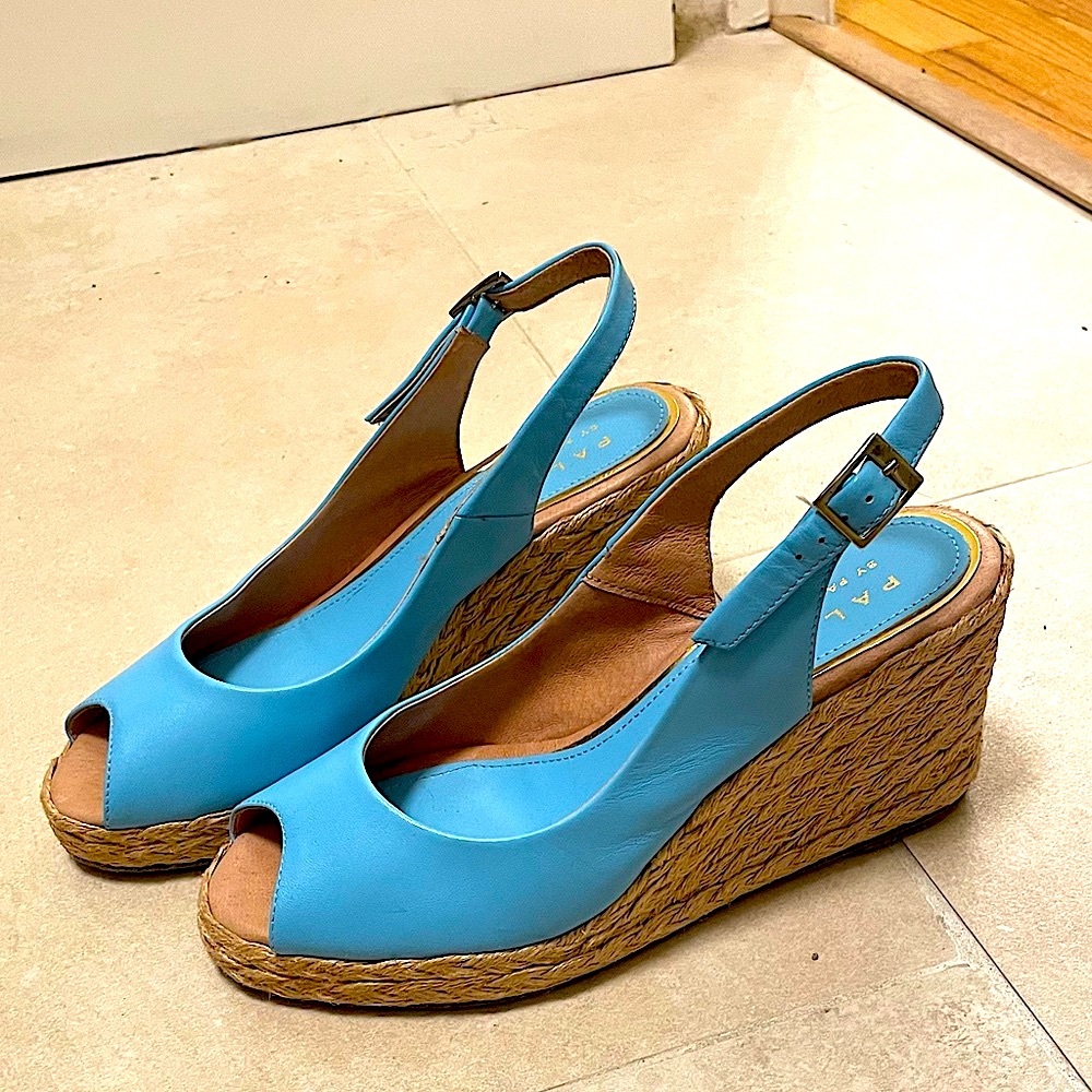 Palomitas blue peep toe wedge